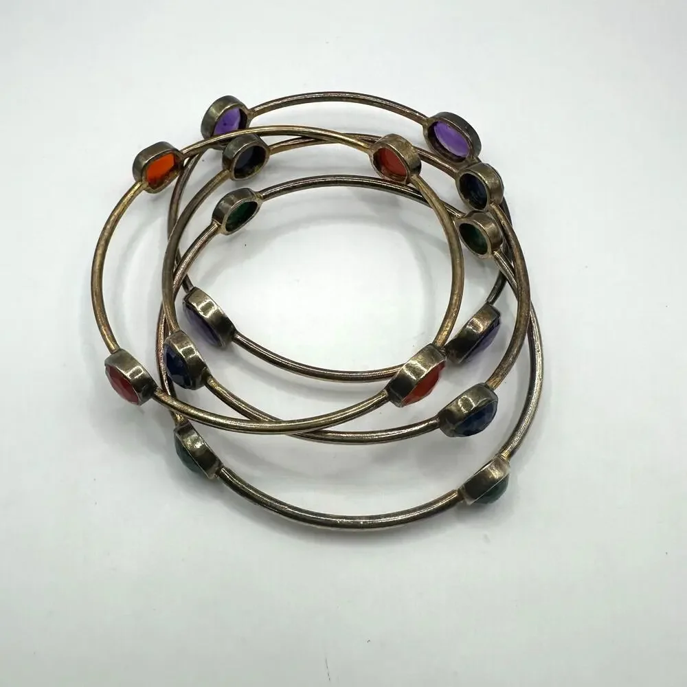 Lot of 4 Bangle Bracelets Casual Bohemian Boho Stackable Set Colorful Casual